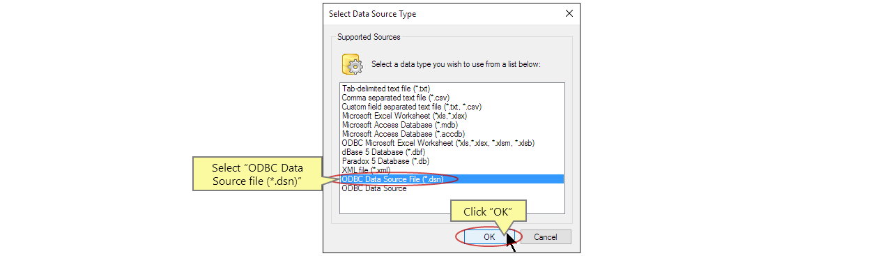 Select data source type